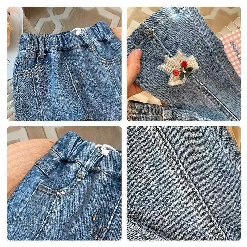 Jeans Girls pants 2023 Spring and Autumn Outwear Slim fitting jeans Childrens flared pants Little girls stretch denim pants