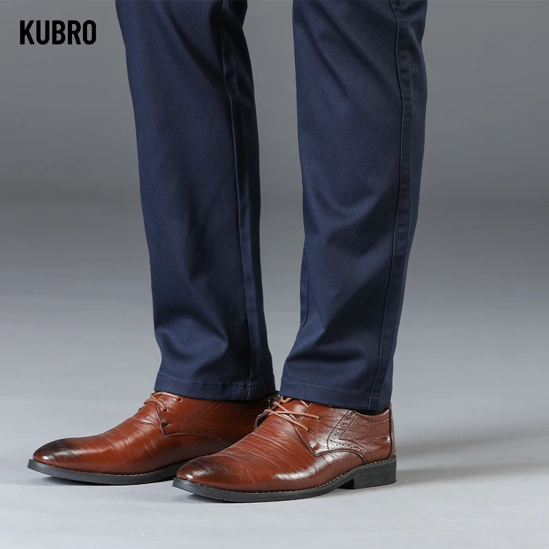 KUBRO Spring Autumn Mens Business Straight Casual Suit Pants Classic Fashion Office Formal Wear Slim Elasticity Trousers 240806