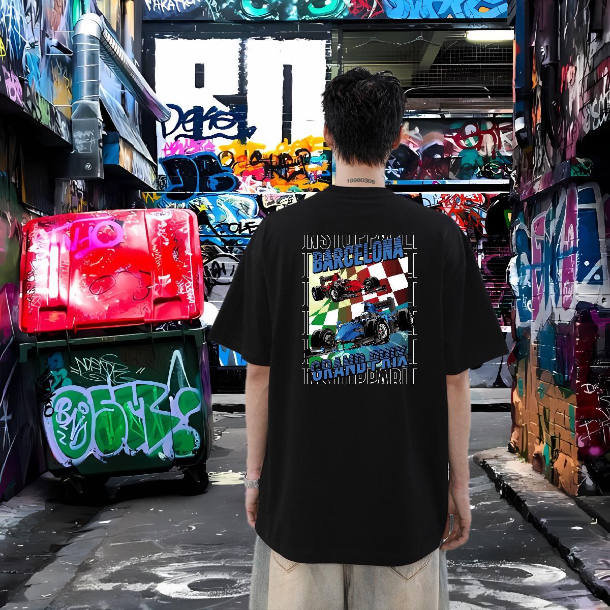 2024 DIY T-Shirts for Men car Tee Shirt 100% Cotton 230g Spring Summer Wholesale Custom Print Oversized O Neck Short Sleeves Men Tshirts
