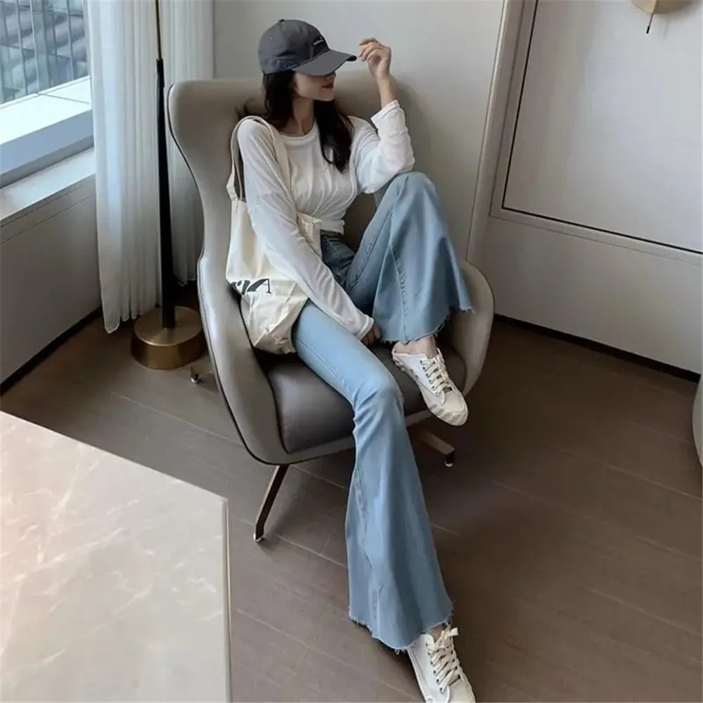 Vintage Denim Flared Pants Women Summer Big Bell Bottom Jeans Spring Wide Leg Trousers Korean Blue Black Y2k Female Streetwear 240807