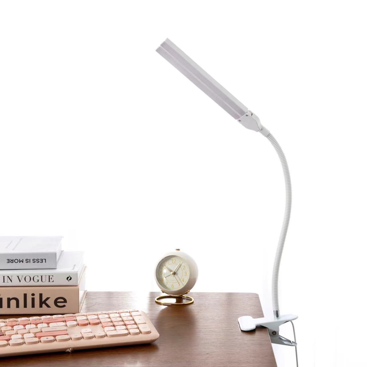 Dual Head Desk Lamp with Eye Protection Dimming - Clip On USB Plug-In LED Night Light for Student Dorms