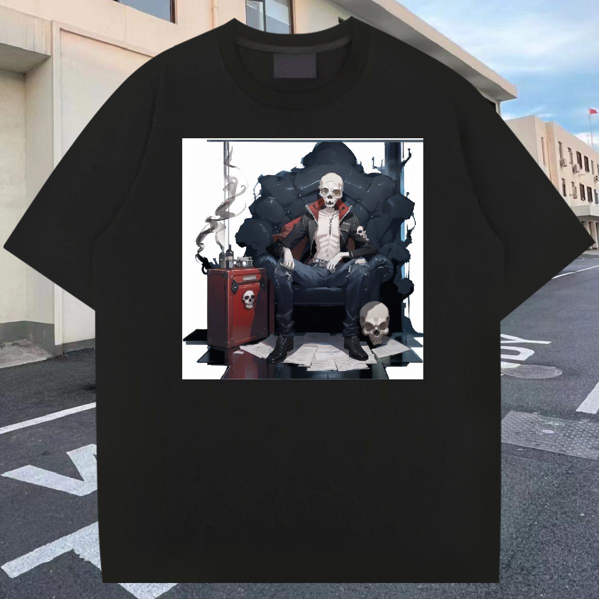 2024 DIY T Shirt For Man skull Clothings 100% Cotton 230g Casual Classic Oversized 3XL 4XL Breathable Crew Neck Men Tops Tees