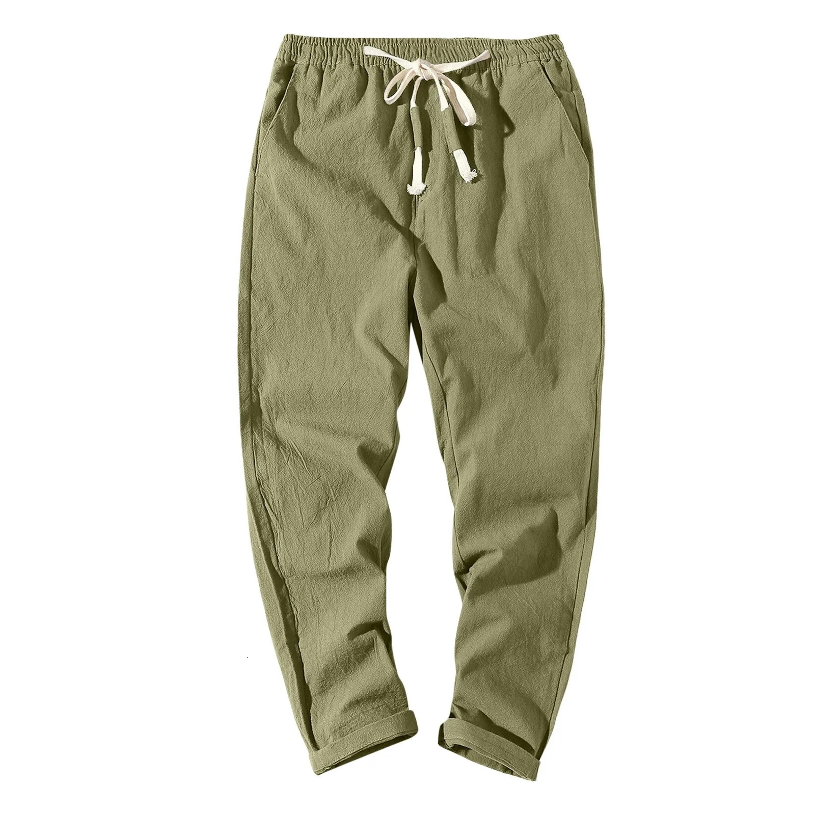 Spring Japanese Retro Twill Woven Casual Straight Pants Mens Cotton Washed Elastic Waist Drawstring Loose Trousers 240806