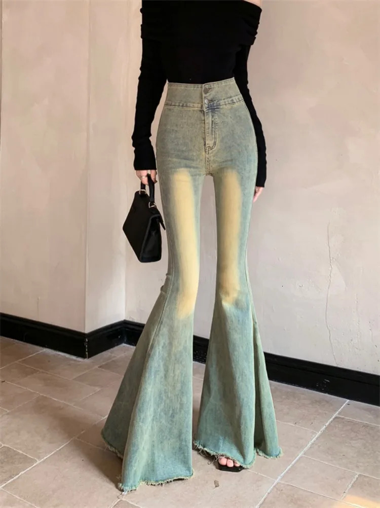 Ezgaga Vintage Jeans Women Fashion Slim High Waist Denim Pants Autumn Flare Long Trouser Wide Leg Sexy Elegant Streetwear 240807