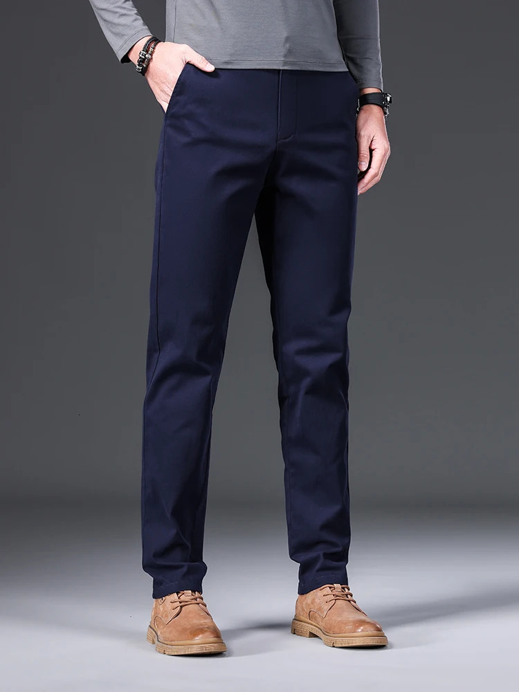 7 Colors 97% Cotton Autumn Mens Business Casual Pants Soft Cozy Fashion Stretch Straight Suit Classic Style Male 240806