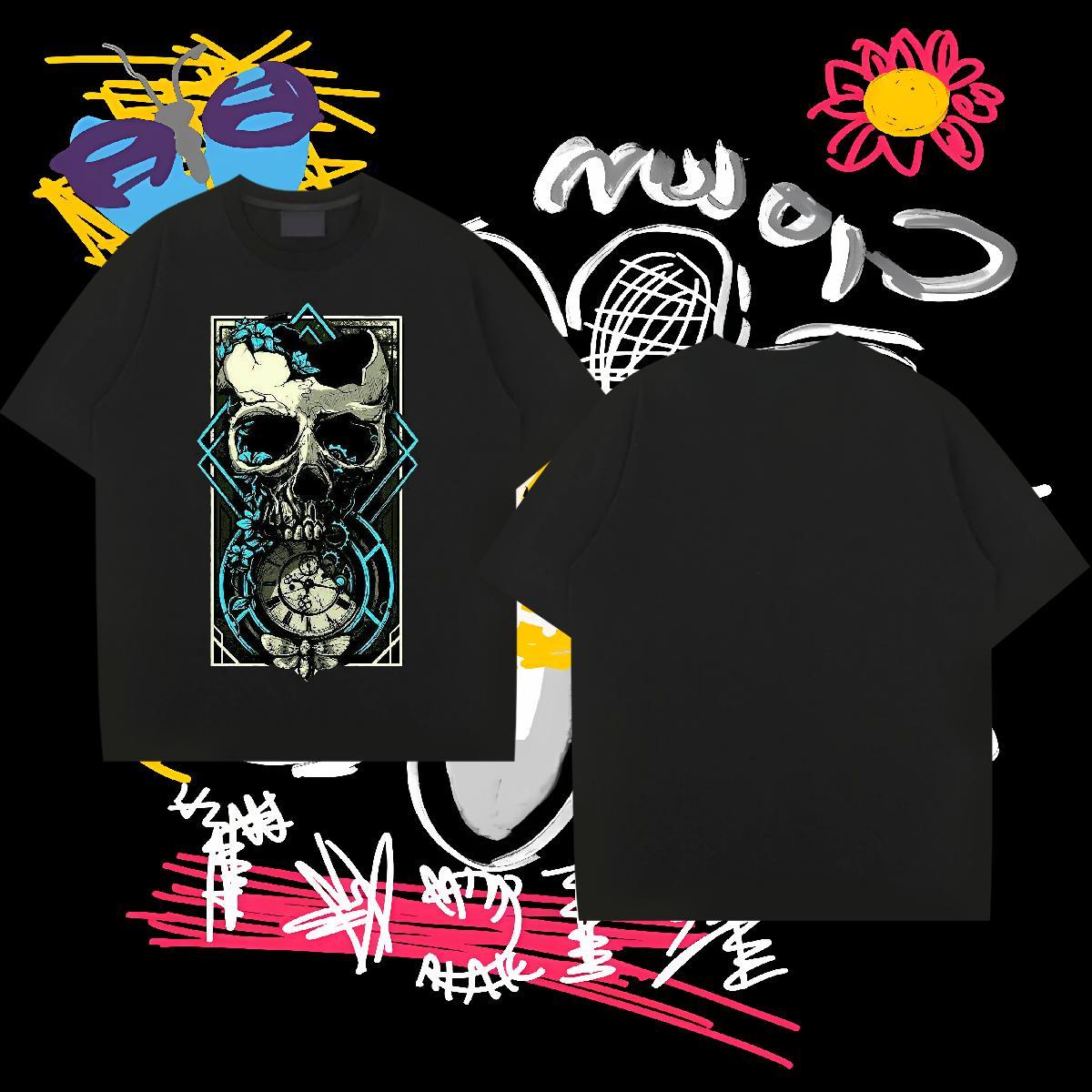 Fashion Casual Man T Shirts skull Tshirts 230g Pure Cotton Sports Casual Classic DIY Anime O Neck Short Sleeves Men Tees