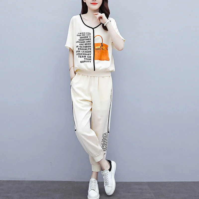Summer Women Temperament Loose Sports Suit female Age-Reducing Western-Style Casual And Fashionable Two-Piece Sets 240807