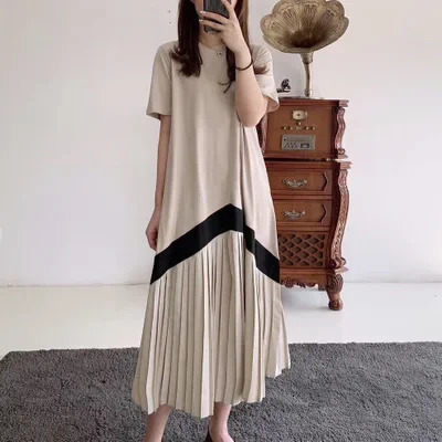 Plus Size Summer A- line Slimming Loose-fit Color Blocking Korean Dress Dresses Casual Fashion Trends For Women 240807