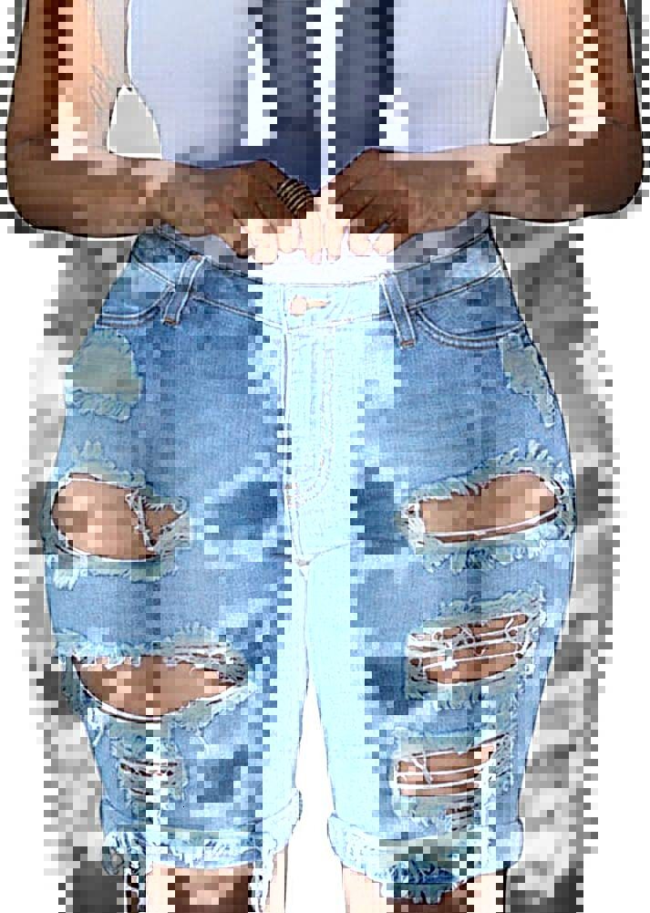 Style distressed denim shorts for women