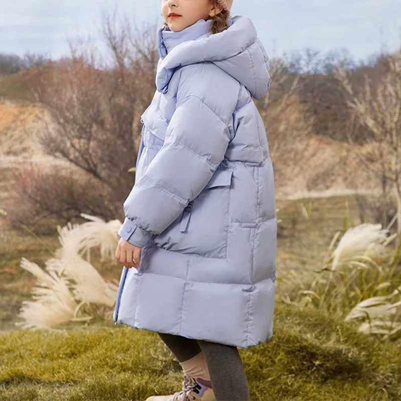 Winter Girls Thickness White Duck Down Jacket Girls Long Warm Puffer Coat Boys Waterproof Hooded Parkas Kids Snow Outerwear Y240803