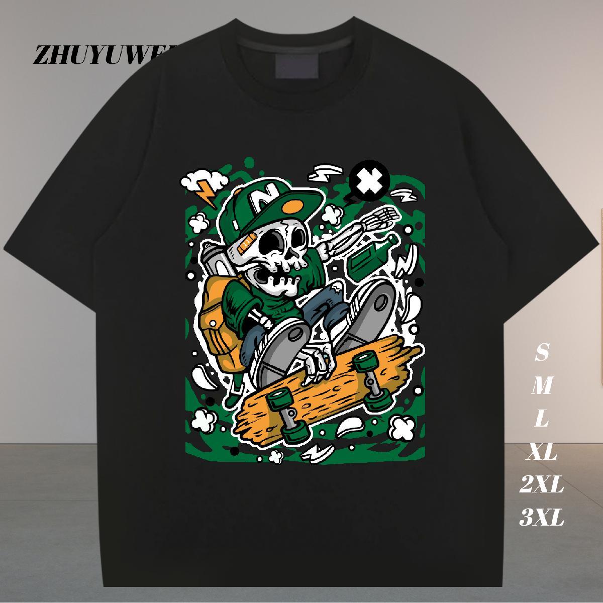 Designer Fashion T-Shirts for Men skull Clothings 100% Cotton 230g Street Wear Loose Fit Plus Size Custom O Neck Short Sleeves Couples T Shirts