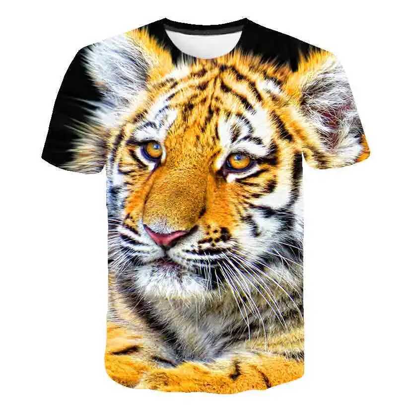Baby Boy Summer Print 3D Harajuku T-shirt Childrens Cartoon Animal Tiger Lion Printed T-shirt Top Street ClothingW240718