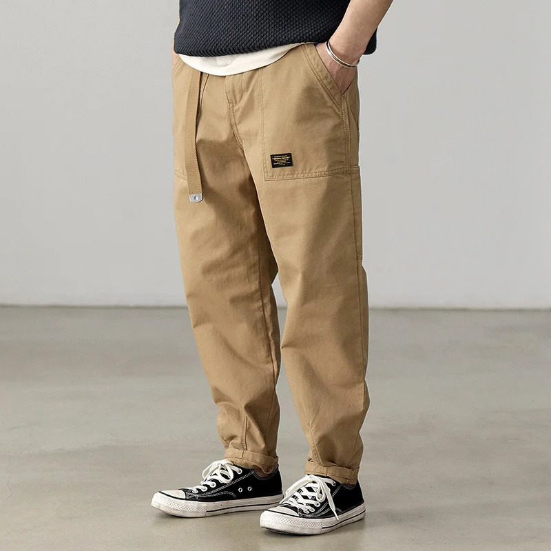Overalls mens Japanese Vintage pure cotton washing trend loose closure small foot spring and autumn leisure long pants 240806