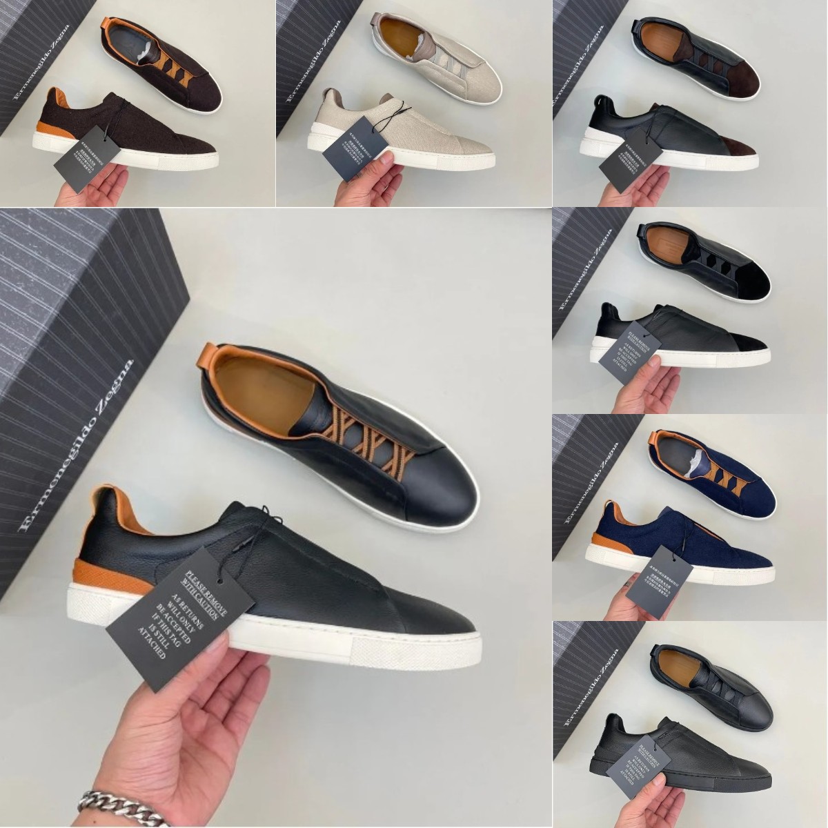 Designer Sneakers Zegna Triple Stitch Casual Shoes Men Sneakers Lace-up Sneaker Canvas Leather Trainer Business Casual Gentlemen Shoe
