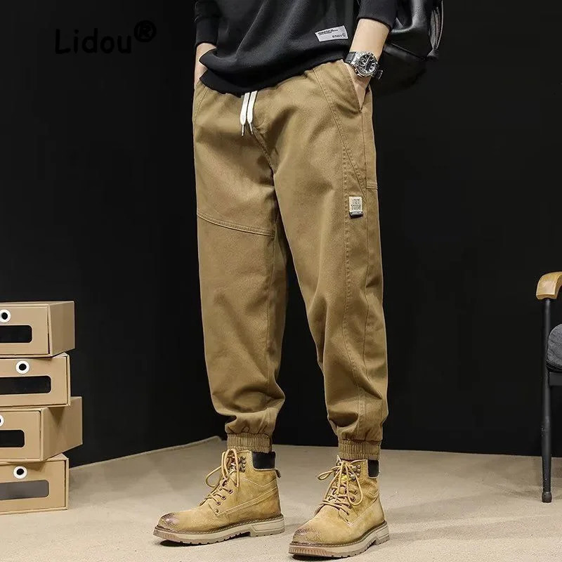 Mens Patch Pocket Fashion Cargo Pants Loose Casual Harun Labor Protection Korean Version Wearresistant Trousers 240806
