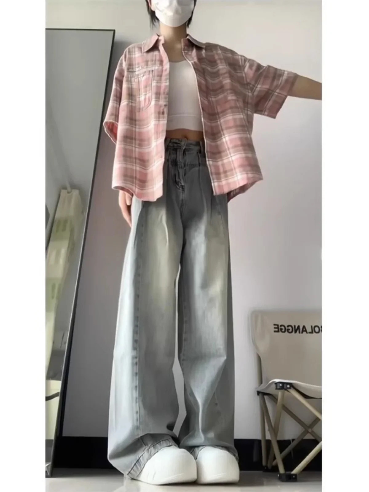 Autumn American Retro Sagging Jeans for Women Autumn High Waist Slim Fit Loose High Street Straight Wide-leg Pants 240807