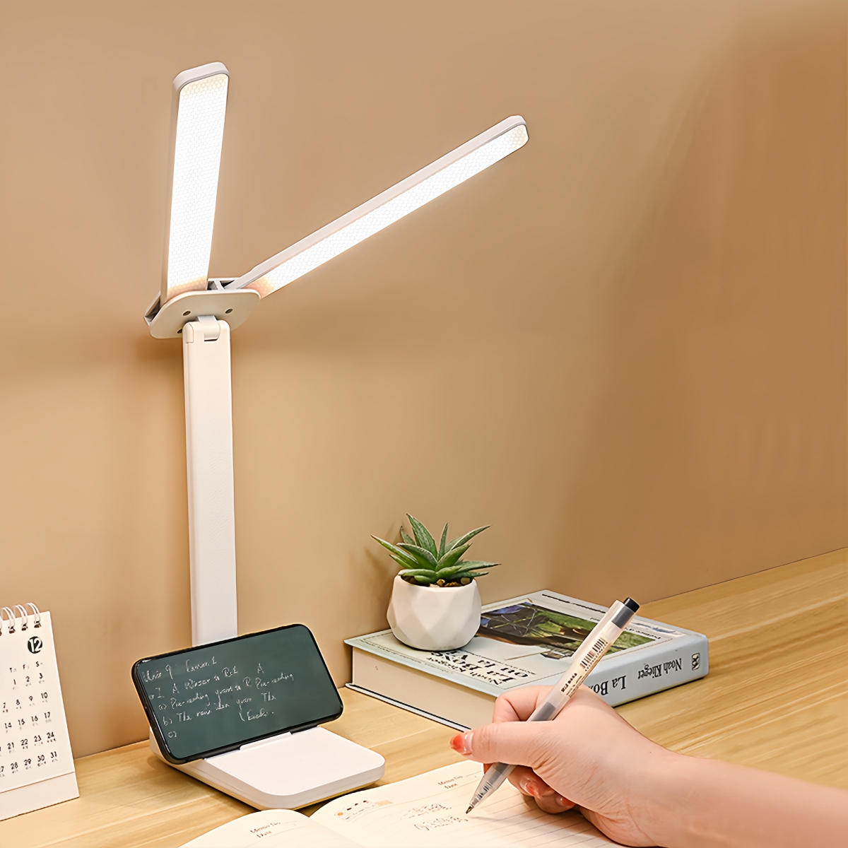 Foldable Dual-Head LED Reading Lamp for Home Office Use Adjustable Brightness Desk Lighting