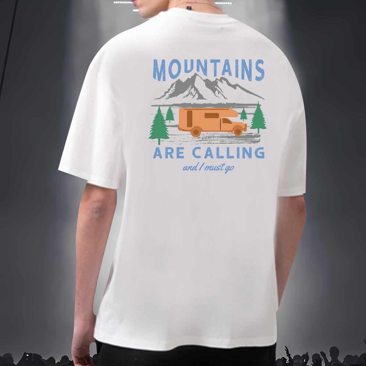 Fashion Casual Man T Shirts mountains Tees Shirts 230g Cotton Outdoor Classic Custom Cartoon Breathable Short Sleeve Men Tees