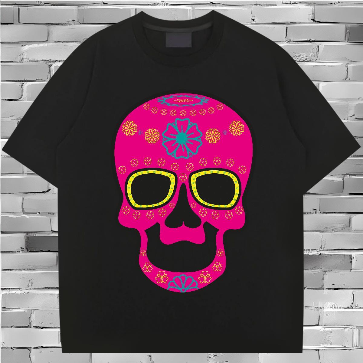 Fashion Casual T-Shirts skull Top Tees 100% Cotton 230g Sport Free Shipping Custom Anime Breathable Short Sleeve Men Tops Tees
