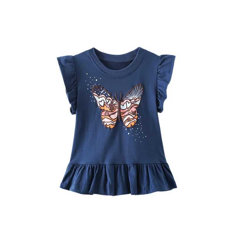 Jumping Meters 2-7T Butterfly New Arrival Summer Girls T-shirt Baby Clothing Flying Sleeve Childrens T-shirt Top Childrens ClothingW240718