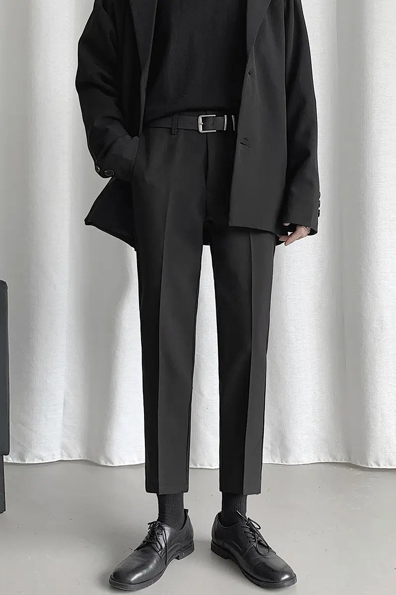 Korean black suit mens ultrathin fashion solid color business social dress straight pants soft 240816