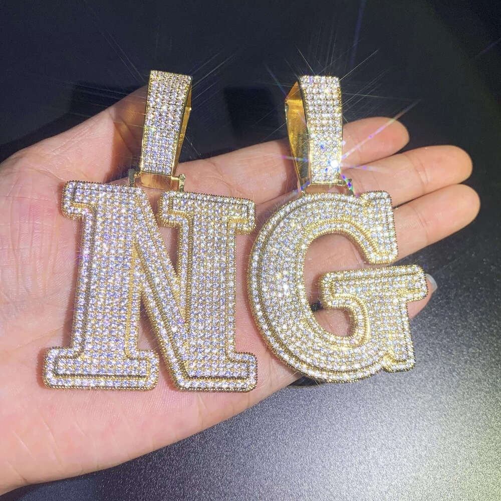 Custom Hip Hop A-Z Letter Name Iced Out Pendant Necklace VVS Moissanite D Sier
