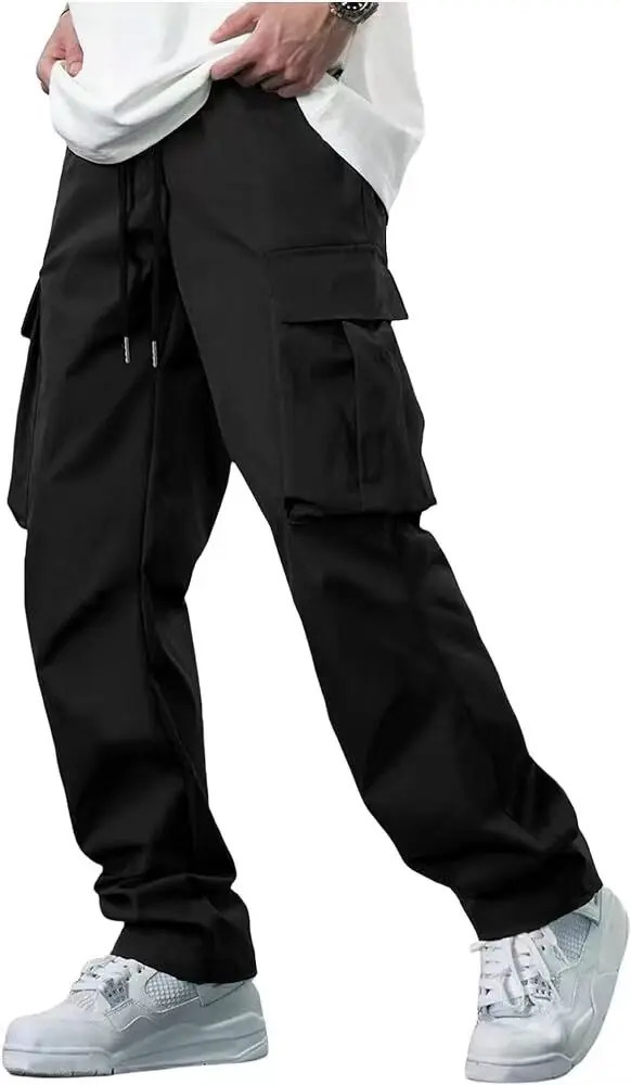 American style high street multi pocket workwear pants for mens trendy loose straight leg versatile casual long 240806