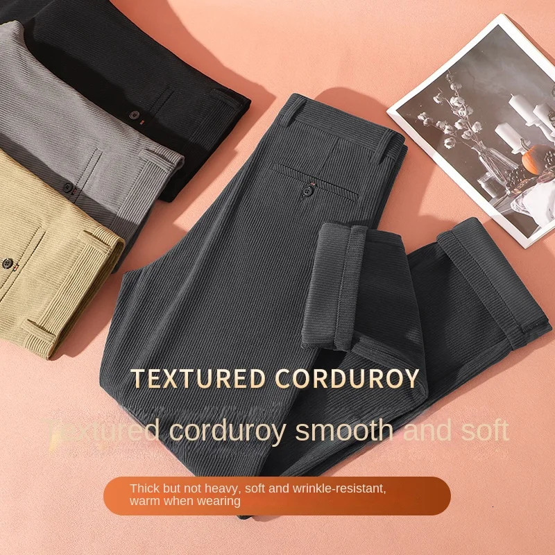 Autumn and Winter Thick Men Casual Striped Corduroy Straight Pants Thin Trousers 240806