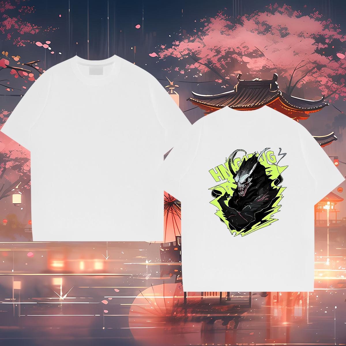 Free Shipping Men T Shirts skull Tees 230g 100% Cotton Daily Wear Brand Floral Print Short Sleeve O-Neck Mens Tshirts