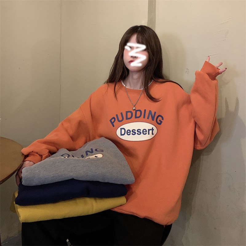 Plush casual hoodie for women in autumn and winter, ancient round neck long sleeved base shirt, top, Korean women's clothing
