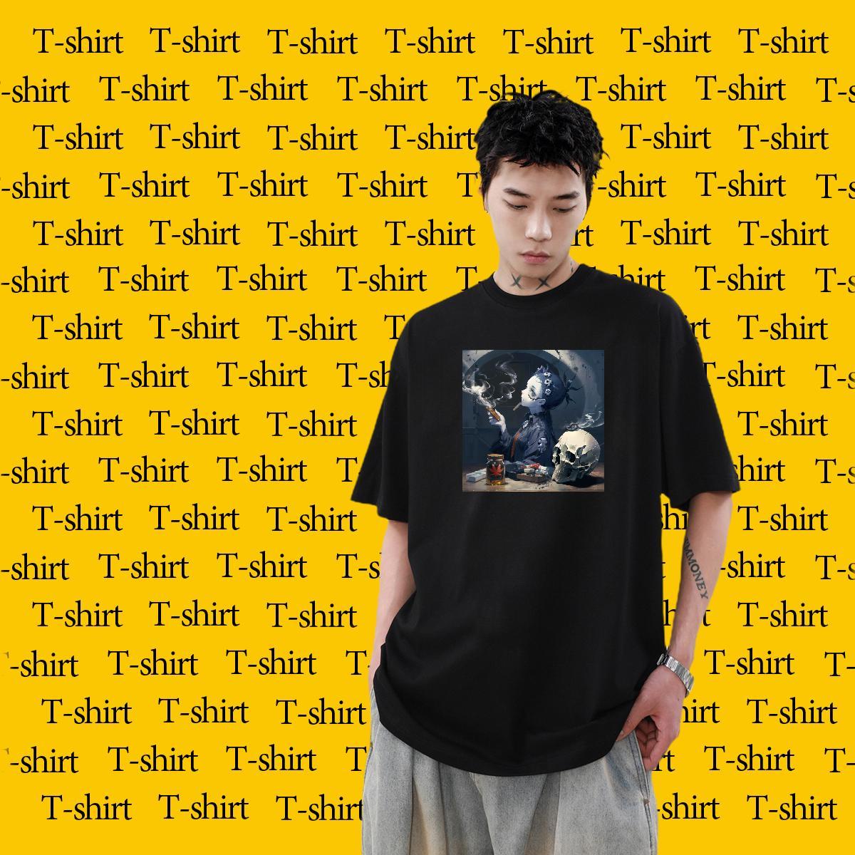 Fashion New Mens T Shirts skull Polos 230g Pure Cotton Street TOP Quality White Plus Size Round Neck Short Sleeve Tshirt for Man Woman