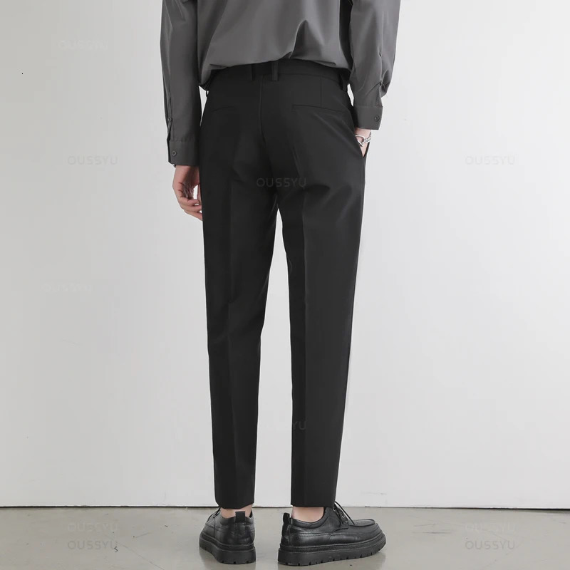 Spring Summer Suit Pants Men Slim Work Elastic Waist Soft Formal Trousers Male Korea Thick Black Clothing Plus Size 40 42 240806