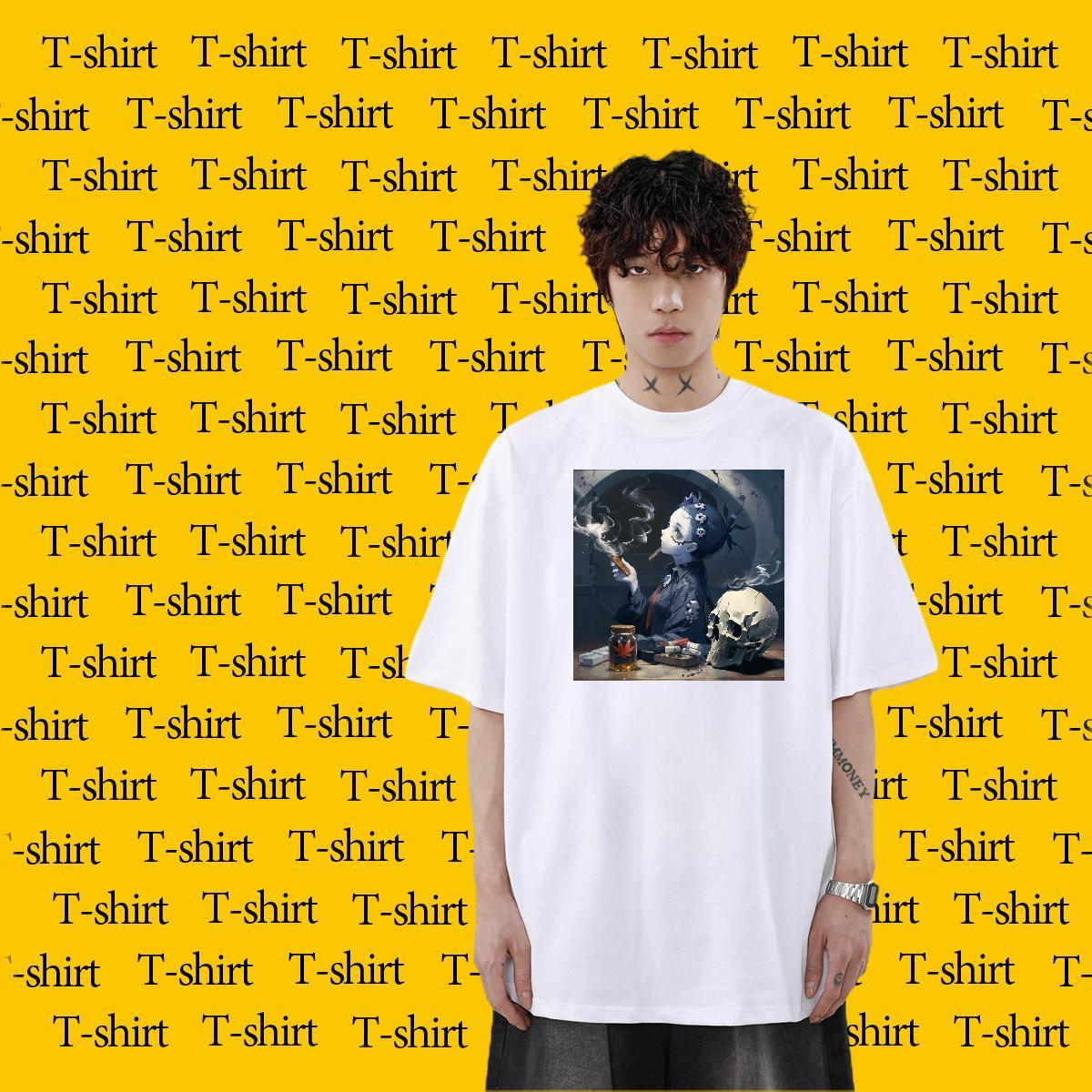 Fashion New Mens T Shirts skull Polos 230g Pure Cotton Street TOP Quality White Plus Size Round Neck Short Sleeve Tshirt for Man Woman