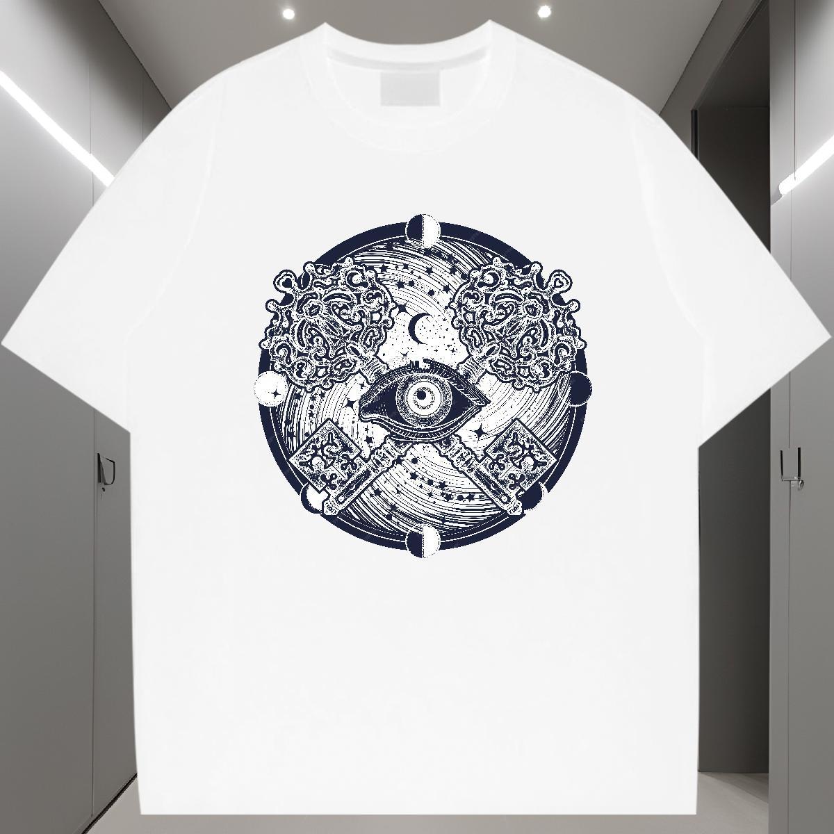 2024 DIY T Shirt For Man eye of the devil Clothings 230g Pure Cotton Street Casual Popular Cartoon Printing L-4XL Breathable Crew Neck Men Tops Tees