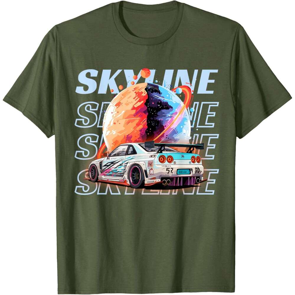 Mens T shirt JDM R34 Space Theme Sky line Text Car Lover Japan Graphic T-Shirt shirts tshirt graphic tee Casual tops summer clothes Short sleeve Free 