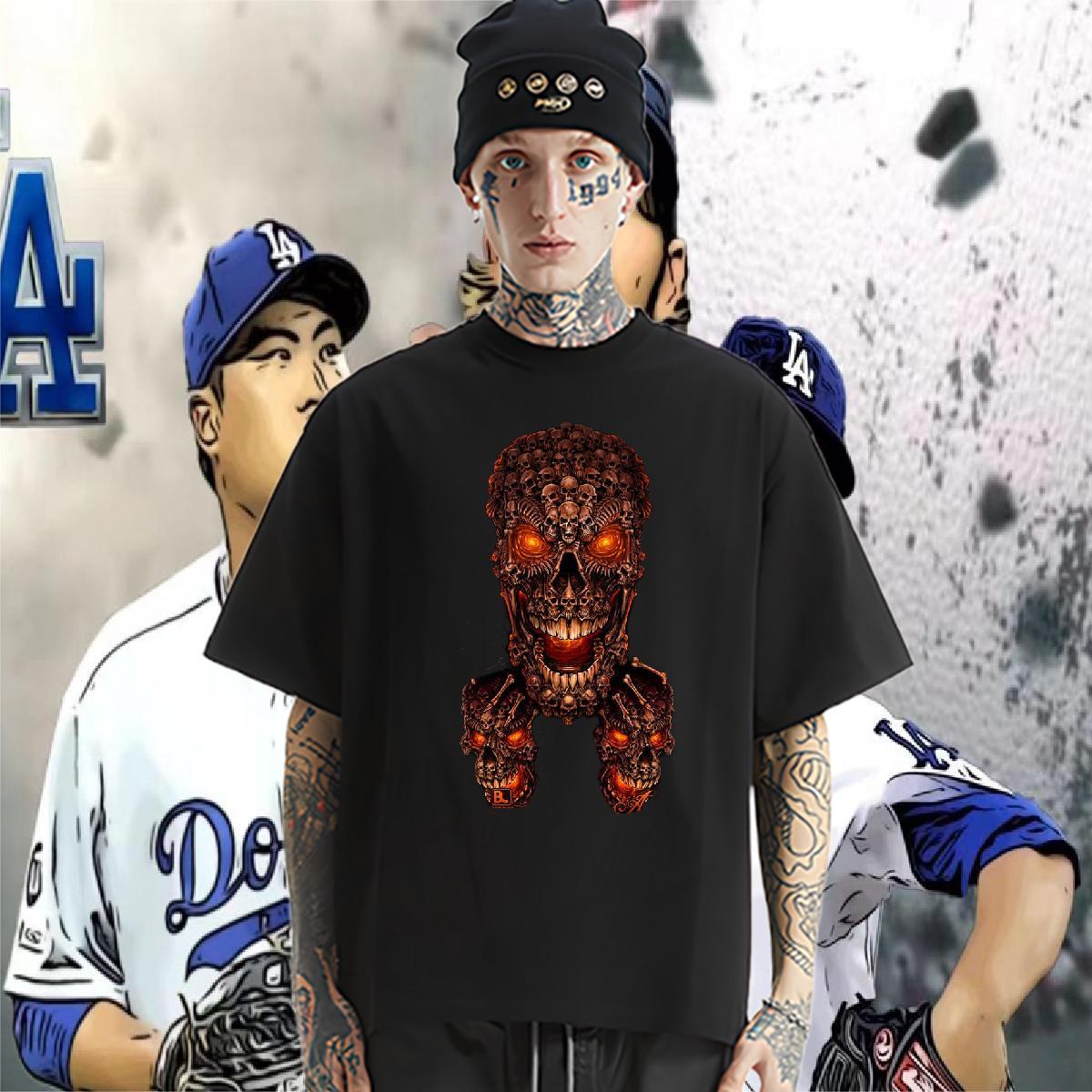 Classic Casual T-Shirts for Men skull Polos 230g 100% Cotton Daily Wear Loose Fit Custom Print Oversized Breathable Tshirts