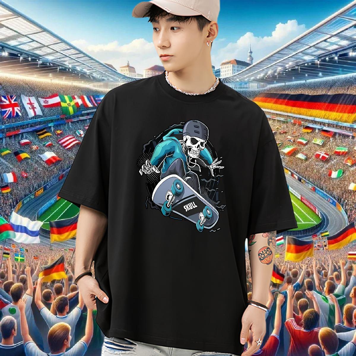 Factory Direct Mens T Shirts skull Tees Shirts 230g Cotton Anime Printing Street TOP Quality Oversized 3XL 4XL Breathable Crew Neck Men Clothes T-Shir