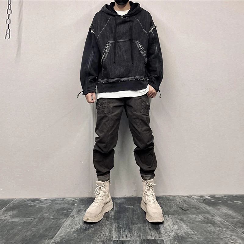 Vintage Washed Casual Cargo Pants Spliced Pockets Workwear Trendy Military Safari Style Leggings Mens Trousers 240806