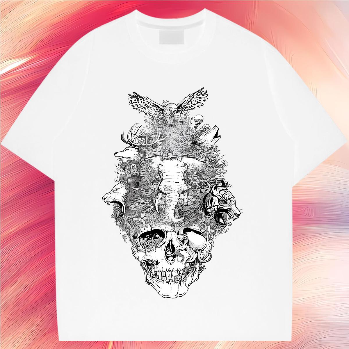 Casual New Mens T Shirts skull Tops 230g Cotton Street Wear Soft Custom Printing Breathable Soft Men Tops Tees