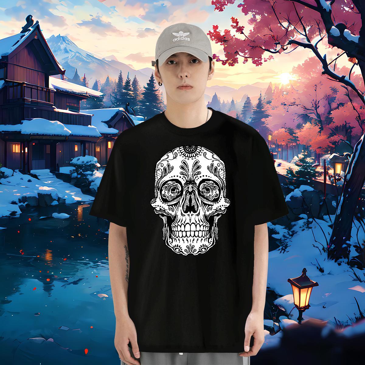 Designer T shirt skull Clothes 230g Cotton Summer Casual Unisex Cartoon Print Breathable Short Sleeve Tshirt for Man Woman