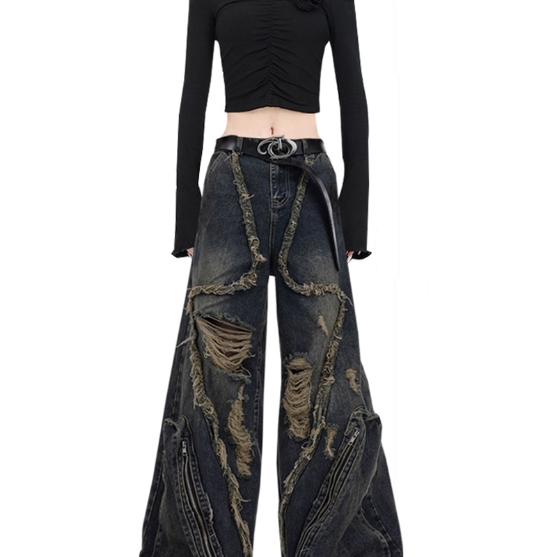 Women Black Gothic Cargo Jeans Harajuku Y2k Japanese 2000s Style Aesthetic Emo Denim Trousers Jean Pants Vintage Trashy Clothes 240806