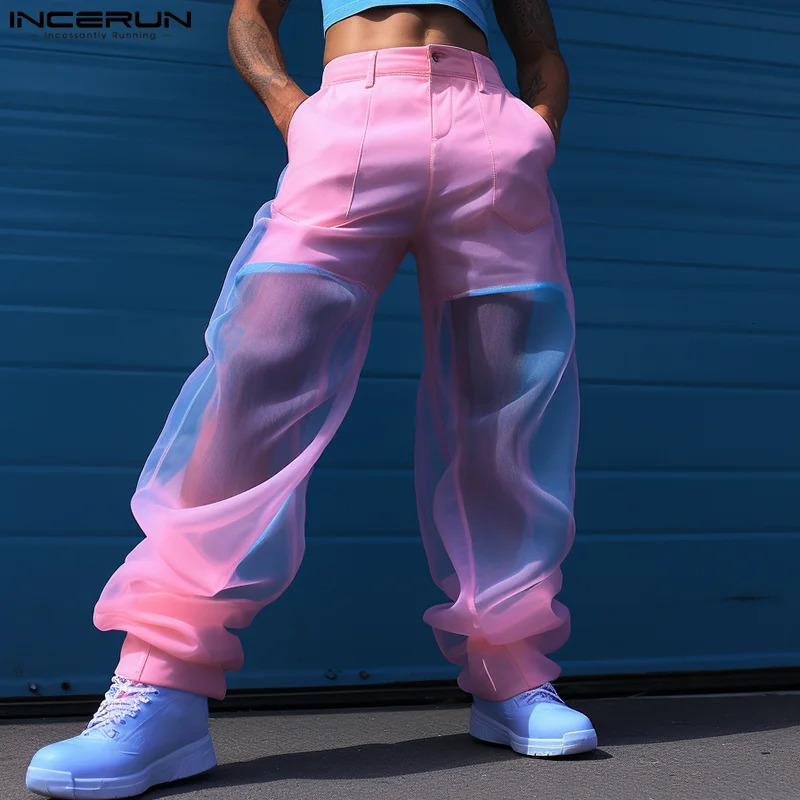 INCERUN American Style Trousers Men Fashion Fake Twopiece Tie Dyed Pants Casual Streetwear Personality Pantalons S5XL 240806