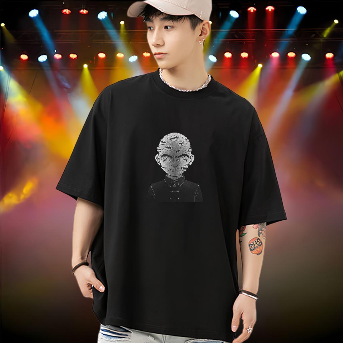 Factory Direct T Shirts Men portrait Tees 230g Cotton Street wear Hip Hop Wholesale Skull Short Sleeve O-Neck Men Tshirts