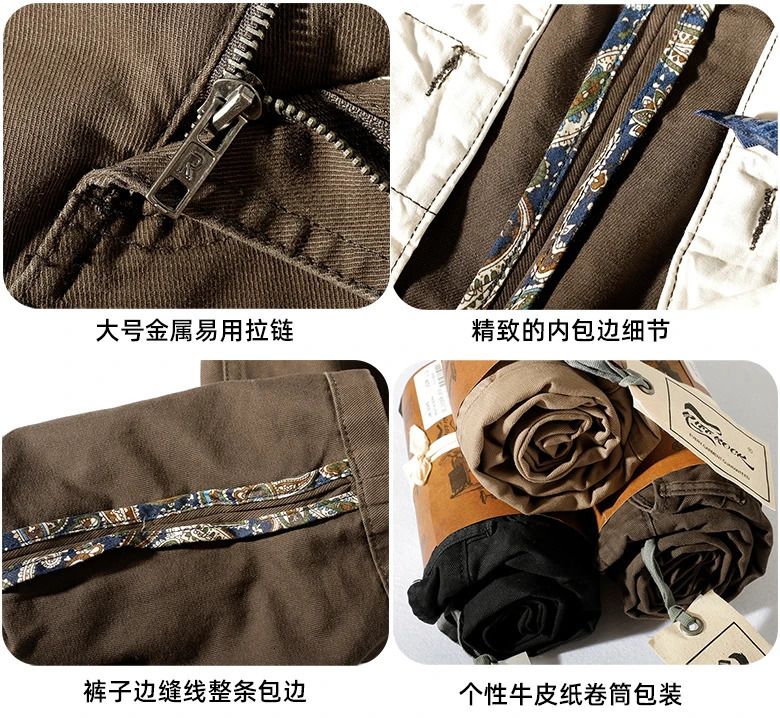 Autumn and Winter American Retro Heavyweight Woven Twill Casual Pants Mens Pure Cotton Washed Old Straight Tapered Trousers 240806