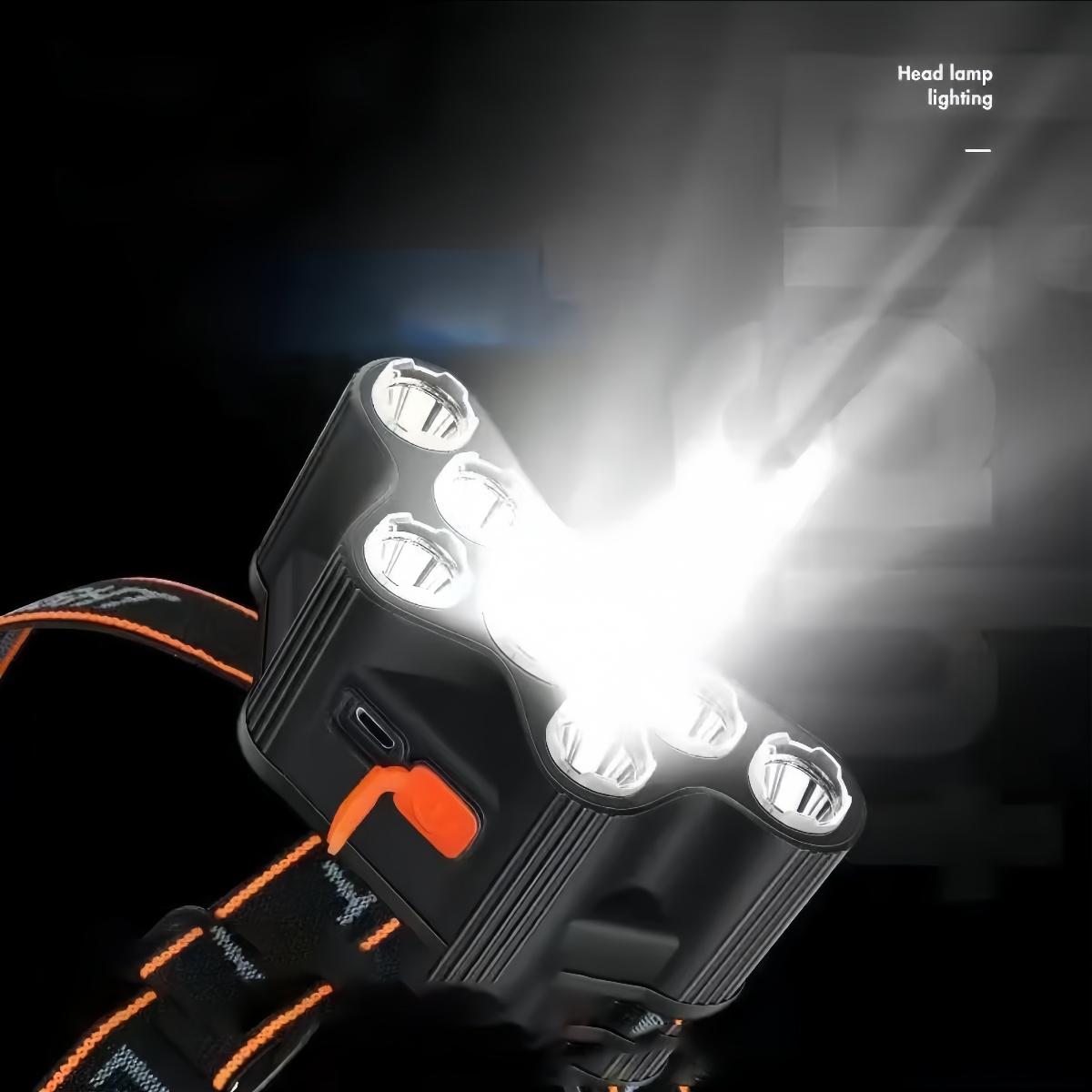 Rechargeable Portable Outdoor LED Headlamp with 7 High-Power Lightheads for Night Fishing & Mining Activities