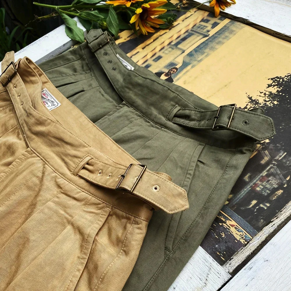 Tailor o American Vintage Khaki Workwear Gurkha Pants 270g Herringbone Pattern Washed Cotton Loose Straight Casual 240806