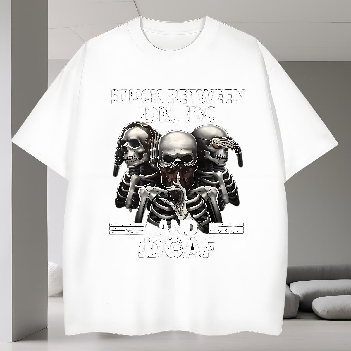 DIY T Shirts Men skull Tops Tees 230g Pure Cotton Street wear Hip Hop Brand Black White Crew Neck Breathable Mens Tshirts