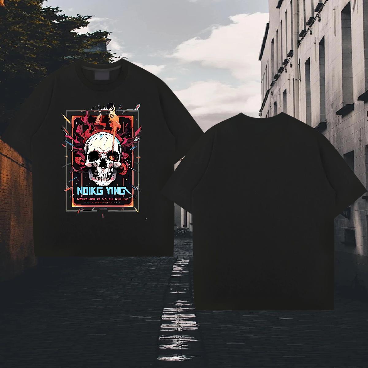 New Arrival T-Shirts for Men skull Tops Shirt 230g 100% Cotton Casual TOP Quality Cartoon Print Breathable Short Sleeve Men Tees