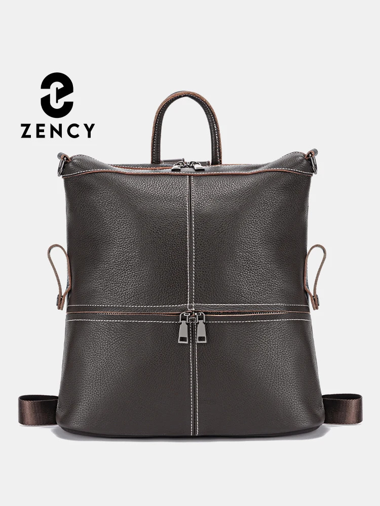 Zency Womens Fashion Genuine Leather Backpack Travel Knapsack Large Capacity Rucksack Suitable for iPad A4 Books School Shoulder Bag Sac 240807