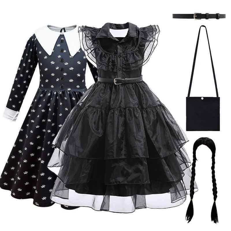 Wednesday Girl Role Playing Costume Movie Adams Carnival Halloween Black Event Girl Party Dress Vestido 4-12YW240720